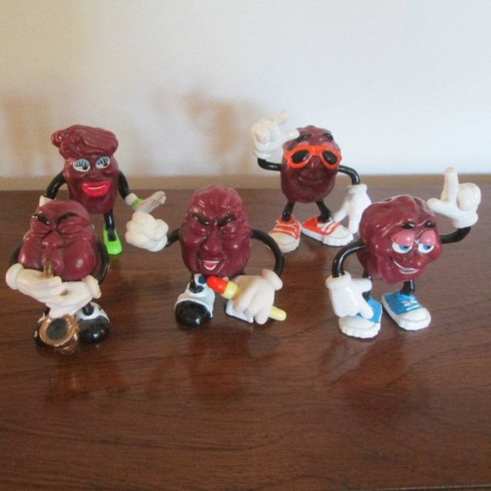 Vintage set of 5 CALIFORNIA RAISINS 1987 & 1988 Calrab Applause Figures 2.5/3"